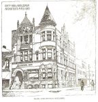 Barnes Block, 1893 Eau Claire, WISCONSIN 21 Barstow Street Architect: Orff & Joralemon Pen & Ink Drawing: Albert Levering del Orff & Joralemon office brochure  (Mpls Library History Collection)