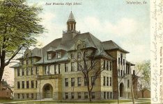 East High School, 1897 Mulberry & E 5th ST? East Waterloo, IOWA Architect: Orff & Joralemon Cost: $30,000 TORN DOWN 1960 Brickbuilder Feb 1897 Postcard: Made in Germany AC Bosselman & Co NY (CDT Collection)