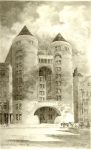 Double Tower front façade, 1890 Architect: LS Buffington Rendering: signed by EE Joralemon, del (lower right) (NW Arch Archives) ?Built ?