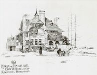 Samuel H Hall House, 1893 501 Ridgewood Avenue Minneapolis, Minnesota Architect: Orff & Joralemon Pen & Ink Drawing: Albert Levering del Orff & Joralemon office brochure (Mpls Library History Collection)