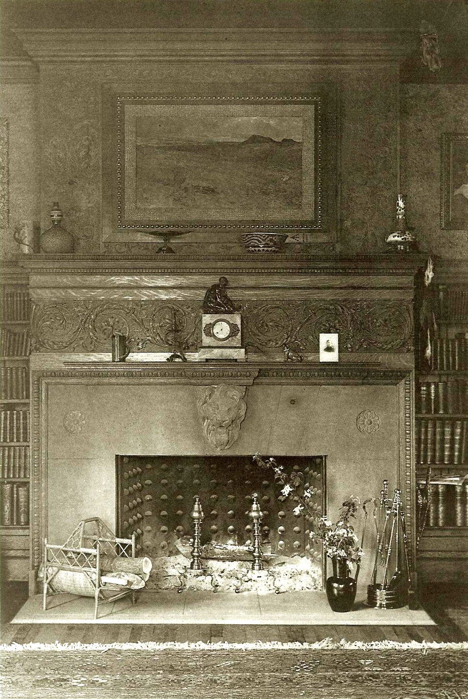 Hinkle-Murphy House, 1886 619 South 10th Street Minneapolis, Minnesota Architect: William Channing Whitney 1st FL front entrance hall room to left: Fireplace Northwestern Architect Supplement Vol. 6. No. 7 1886 Minneapolis Library History Collection