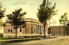 Patterson Library, 1908 40 South Portage Street Westfield, NEW YORK Architect: EE Joralemon STANDING in use 1991 Postcard of front view CT-Colortone (CDT Collection)