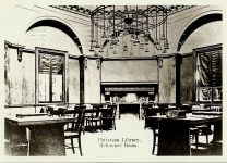 Patterson Library, 1908 40 South Portage Street Westfield, NEW YORK Architect: EE Joralemon STANDING in use 1991 1909 B & W photograph from Mary Dibble: Reference Room