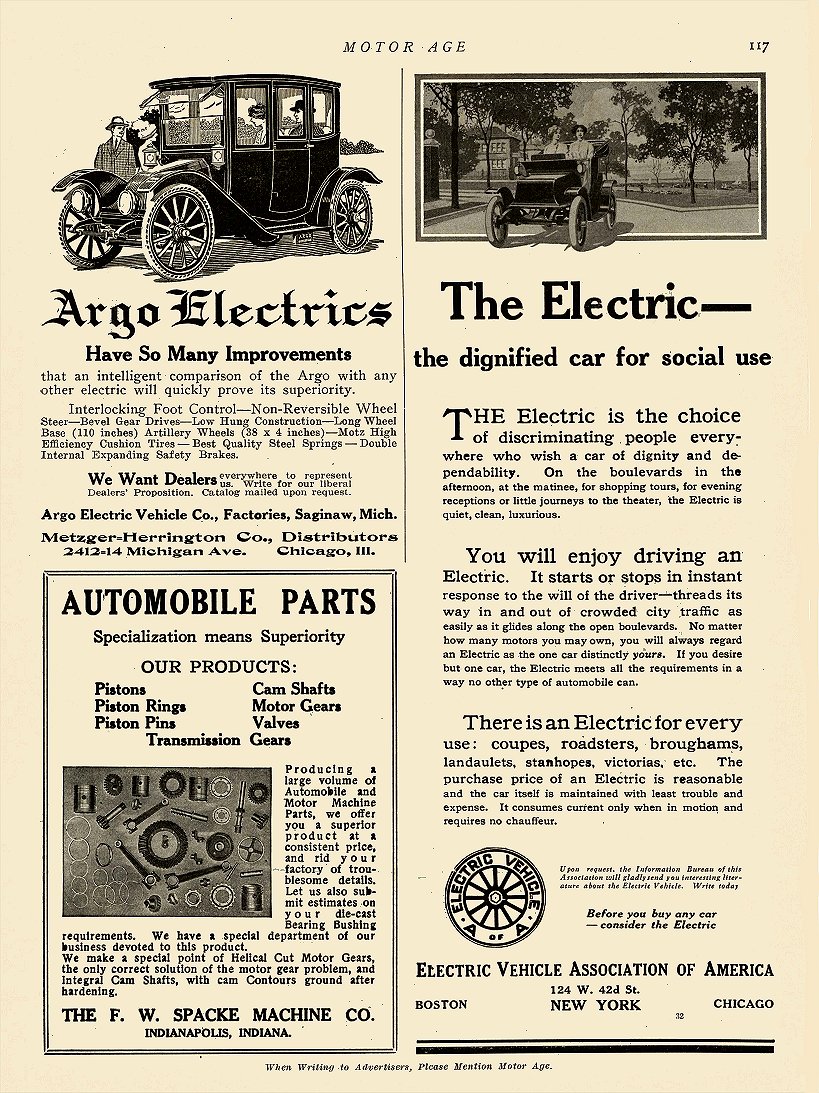 1912 8 8 ARGO Electric Have So Many Improvements Argo Electric Vehicles Co Saginaw, MICH MOTOR AGE August 8, 1912 8.25″x11.5″ page 117