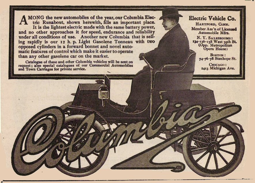 1904 COLUMBIA Electric Vehicle Co Hartford, CONN 6″x4.25″