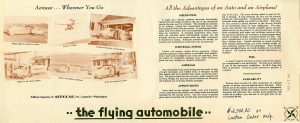 1951 1 10 Aero Car.. The flying automobile Dated: Jan 10, 1951 $12,500 on Custom Order only AEROCAR, Inc Longview, Washington 9″x7″ folded or 17″x7″ open page 2