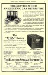 1910 6 Electric Car Battery THE “Exide” BATTERY THE SERVICE WHICH AN ELECTRIC CAR The Electric Storage Battery Co. Philadelphia, PA Cycle and AUTOMOBILE TRADE JOURNAL June 1910 6.5″x10″ page 65