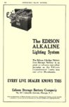 1913 11 EDISON Electric Car Battery The EDISON ALKALINE Lighting System Edison Storage Battery Company Orange, New Jersey AUTOMOBILE TRADE JOURNAL November 1913 6.25″x9.75″ page 234