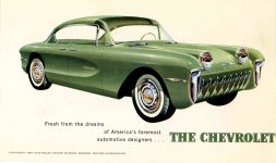1955 CHEVROLET Biscayne CHEVROLET LOOKS DOWN THE ROAD… CHEVROLET MOTOR DIVISION GENERAL MOTORS CORPORATION Detroit, MICH 9.25″x5.5″ Inside left