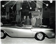 1954 Oldsmobile F-88 Convertible Concept Car GM executives and movie star Randolph Scott 324 cubic inch Rocket V-8 with 4-barrel carburetor Hydra-Matic automatic transmission Compression ratio 10 to 1 250 Horsepower 5″x4″ black & white negative L-177 1954 GM Motorama