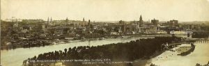 #249 Birdseye View of Harriet Island and St. Paul City F. L. Wright Photo copyright 1904 11”x3.5” Hand-colored Real Photo Post Card