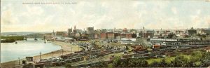 #270 Railroad Entrance and Union Depot to St. Paul, MINN F. L. Wright Photo copyright 1904 11”x3.5” Made in Germany Post Card A. C. Bosselman & Co New York