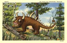 Hodag Linen Post Card The Hodag from Rhinelander, Wisconsin V28-114 1B-H1696 GENUINE CURTEICH-CHICAGO “C. T. COLORTONE” Northern Post Card Company Eau Claire, Wisconsin Front 5.5″x3.5″