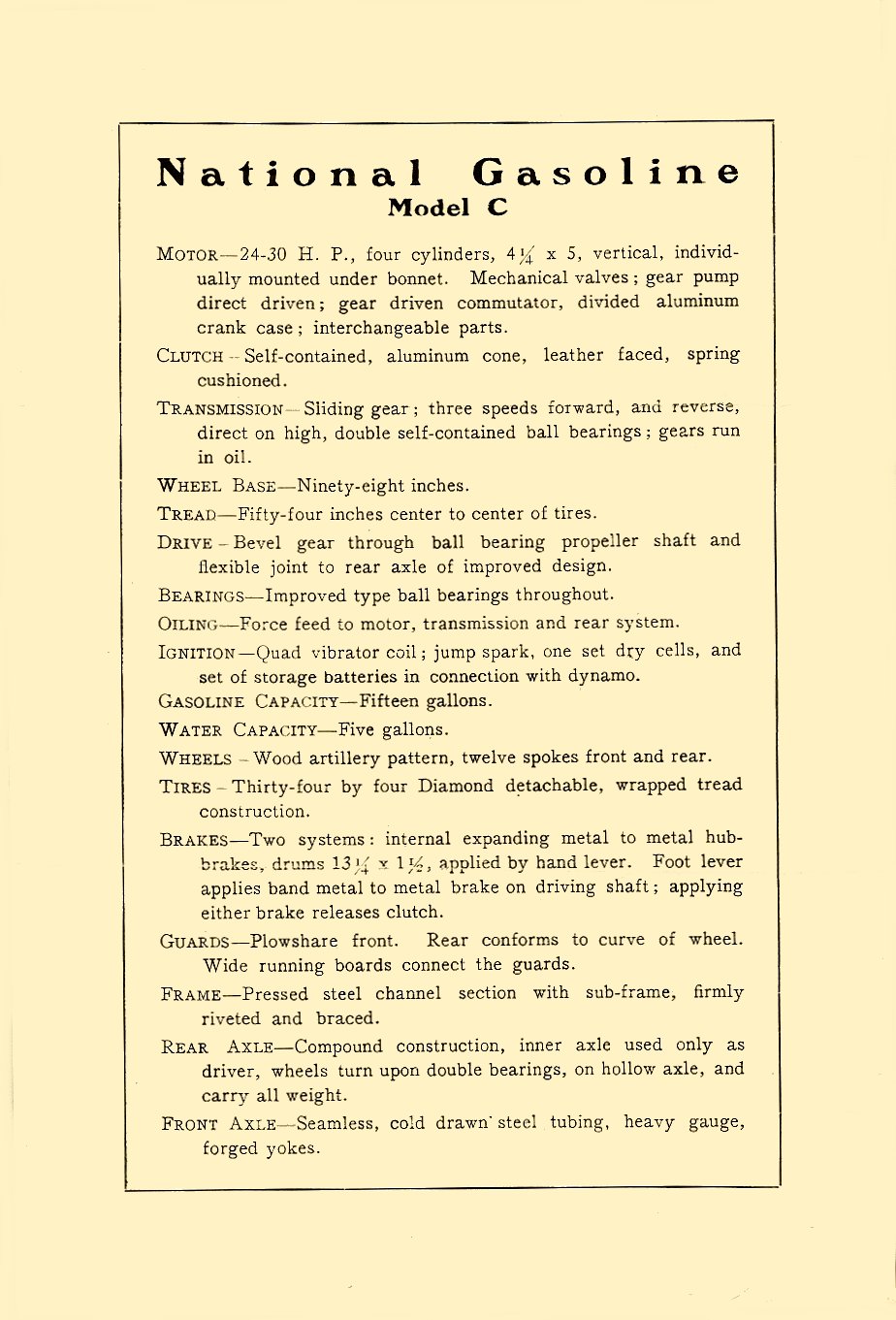 1905 NATIONAL Gasoline Model C Sales brochure Folded: 6″x9″ page 2
