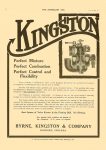 1910 10 12 KINGSTON carburetors Byrne, Kingston & Company Kokomo, Indiana THE HORSELESS AGE Vol. 26, No. 15 October 12, 1910 9″x12″ page 8