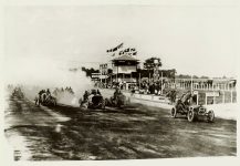 1909 8 19 NATIONAL August 19, 1909 Indianapolis Motor Speedway 10-Mile Race – “Johnny Aitken in National Car 8 grabs an early lead in the 10-Mile Race.” Photo courtesy: Indianapolis Motor Speedway 13-199 H-6