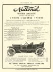 1911 2 1 NATIONAL National WINS AGAIN! 6 FIRSTS—6 SECONDS—4 THIRDS NATIONAL MOTOR VEHICLE COMPANY Indianapolis, IND THE HORSELESS AGE February 1, 1911 8.5″x11.75″ page 70