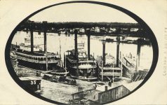 35 – 1859 – Steamers “Time & Tide,” “Jeanette Robert,” “Frank Steele,” and “Gray Eagle,” foot of Jackson Street Photographs of Early St. Paul From Edward A Bromley’s Collection Published ca. 1910 5’5″x3.5″ Postcard