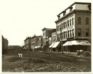 Washington AVE from Nicollet AVE toward Hennepin AVE, 1873 Minneapolis, Minnesota Collected & Compiled by Edward A. Bromley 10″x8″ black & white photograph