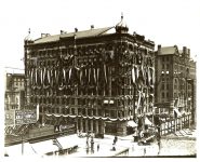 Masonic Temple, 1905 Corner Hennepin AVE & 6th ST (Decorated for 1905 Shriners Convention) Minneapolis, Minnesota Collected & Compiled by Edward A. Bromley 10″x8″ black & white photograph
