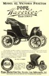 1907 POPE-Waverley Electric Model 67, Victoria Phaeton Pope Motor Car Co., Waverley Dept. Indianapolis, IND THE OUTING MAGAZINE ADVERTISER 1907 6.25″x9.5″