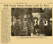 1961 ca. Fall Creek Ghost Stories Laid To Rest By Mike Ross, Warren Reporter The Indianapolis Star ca. 1961 9.25”x7.5” C. E. Test Family scrapbook page 2