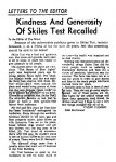 1964 4 ca. LETTERS TO THE EDITOR Kindness And Generosity of Skiles Test Recalled From: VIVAN FLEMING Probably THE INDIANAPOLIS STAR ca. April 1964