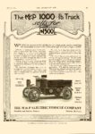 1912 7 10 M & P 1000 lb Truck sells for $1500 The M & P Electric Vehicle Company Detroit, Michigan THE HORSELESS AGE Vol. 30, No. 2 July 10, 1912 9″x12″ page 39