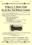 1913 5 1 G. V. Electric Truck 29 More G. V. Electric Trucks General Vehicle Company, Inc. Long Island City, New York THE AUTOMOBILE May 1, 1913 8.25″x11.5″ page 124