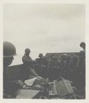 1945 2 20 “A portion of our beach party going in to Iwo Jima on the second day. Feb. 20, 1945” Battle: 19 February – 26 March 1945 Martin J. Ward USS Lenawee APA-195 2.75”x3” snapshot