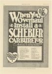 1917 3 29 SCHEBLER When You Overhaul Install a SCHEBLER CARBURETOR Wheeler-Schebler Carburetor Co., Inc. Indianapolis, Indiana MOTOR AGE March 29, 1917 page 54