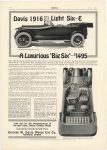 1915 7 DAVIS Davis 1916 Light Six-E A Luxurious ‘Big Six’ $1,495 George W. Davis Motor Car Co., Richmond, Indiana July, 1915 MoToR page 178
