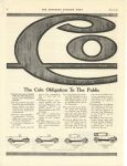 1917 5 19 The Cole Obligation To The Public Seven Passenger Cole Eight Touring Car $1795, In Canada $2495, Four Passenger Cole Eight Tuxedo Roadster $1795, In Canada $2495 COLE MOTOR CAR COMPANY INDIANAPOLIS, U.S.A. THE SATURDAY EVENING POST p 66