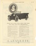 1921 5 21 LAFAYETTE WHEN YOU COME BACK FROM THIS RIDE YOU WILL DO OUR ADVERTISING Lafayette Motors Company at Mars Hill Indianapolis, Indiana THE SATURDAY EVENING POST May 21, 1921 page 48