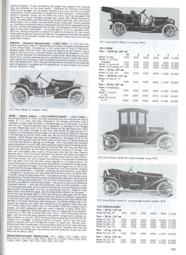 1911 CROW-ELKHART, Model 10, roadster 1911 Crow-Elkhart, Model 13 ...