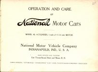 1910 National MOTOR CARS MODEL 40 OPERATION AND CARE AACA Library page 1
