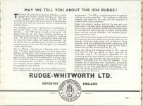 1934 RUDGE COVENTRY ENGLAND BROCHURE REPRODUCTION MAY WE TELL YOU ABOUT THE 1934 RUDGE? 9″×7″ page 1