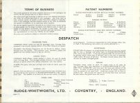 1934 RUDGE COVENTRY ENGLAND BROCHURE REPRODUCTION TERMS OF BUSINESS, PATENT NUMBERS, DESPATCH RUDGE-WHITWORTH LTD., COVENTRY ENGLAND 9″×7″ page 12