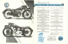 1936 RUDGE THE DEPENDABLE MOTORCYCLE BROCHURE Reproduction Announcing the 250c.c. RUDGE “Rapid” Model Specifications