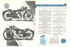 1936 RUDGE THE DEPENDABLE MOTORCYCLE BROCHURE Reproduction RUDGE 500c.c. ULSTER MODEL Specifications