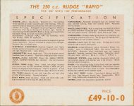 1937 RUDGE SAFE SILENT SPEED Sales Catalog THE 250c.c. RUDGE “RAPID” SPECIFICATIONS page 12
