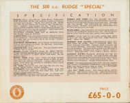 1937 RUDGE SAFE SILENT SPEED Sales Catalog THE 500c.c. RUDGE “SPECIAL” SPECIFICATIONS page 8