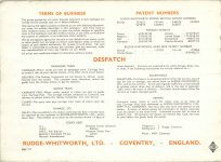1934 RUDGE COVENTRY ENGLAND ORIGINAL BROCHURE TERMS OF BUSINESS, PATENT NUMBERS, DESPATCH RUDGE-WHITWORTH LTD., COVENTRY ENGLAND 9″×7″ page 12