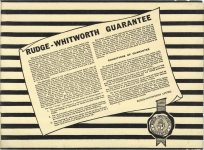 1934 RUDGE COVENTRY ENGLAND ORIGINAL BROCHURE RUDGE-WHITWORTH GUARENTEE 9″×7″ page INSIDE BACK COVER