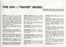 1938 RUDGE MOTOR CYCLES SAFE SILENT SPEED BROCHURE THE 250c.c. “RAPID” MODEL SPECIFICATIONS 9″x6″ page 11 Reproduction