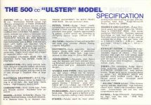 1938 RUDGE MOTOR CYCLES SAFE SILENT SPEED BROCHURE THE 500c.c. “ULSTER” MODEL SPECIFICATIONS 9″x6″ page 3 Reproduction