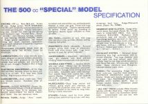 1938 RUDGE MOTOR CYCLES SAFE SILENT SPEED BROCHURE THE 500c.c. “SPECIAL” MODEL SPECIFICATIONS 9″x6″ page 7 Reproduction