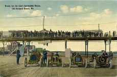 1911 Ready to start Automobile Races, Old Orchard Beach, Me.  (NATIONAL Car No. 6 John Rutherford) postcard front