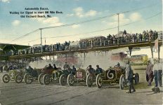 1911 Automobile Races, Waiting for Signal to start 100 Mile Race, Old Orchard Beach, Me. (NATIONAL Car No. 6 John Rutherford) postcard front