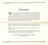1915 DAVIS MOTOR CARS Brochure Guarantee pages 22 & 23
